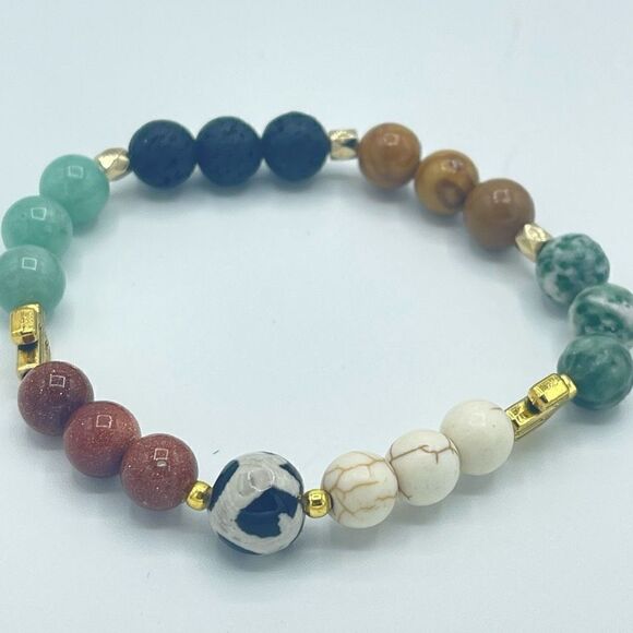 Desert cowgirl beaded stretch bracelet ONE NEW sandstone lava amazonite wood gra - Picture 4 of 6